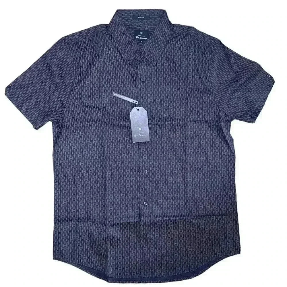 Ben Sherman navy and brown short sleeve button down shirt sz M